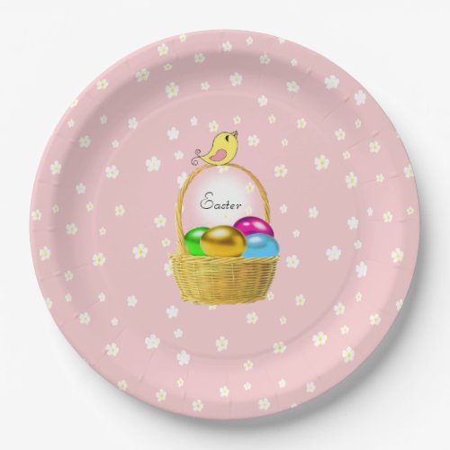 Easter Eggs  White Flower Pattern on Light Pink Paper Plates