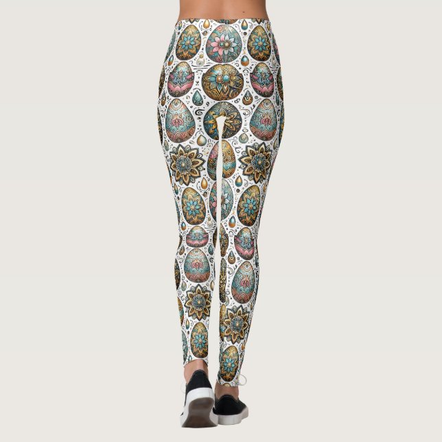 EASTER EGGS ~ White Multicoloured 3D ~  Leggings (Back)
