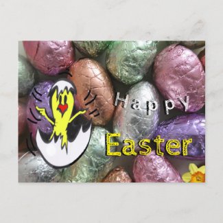 Easter Eggs with Chick Cust. Happy Easter Postcard
