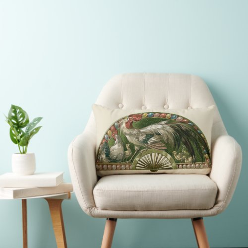 Easter Eggs with Chickens Vintage Art Nouveau Lumbar Pillow