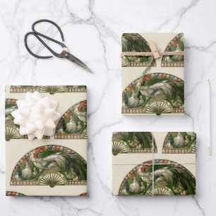 Easter Eggs with Chickens, Vintage Art Nouveau Wrapping Paper Sheets