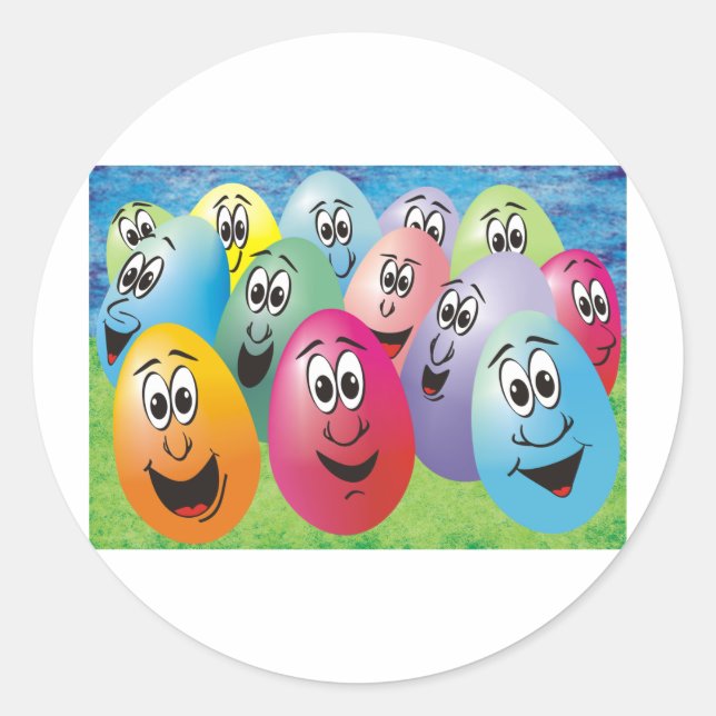 Easter Eggs with Faces Classic Round Sticker (Front)