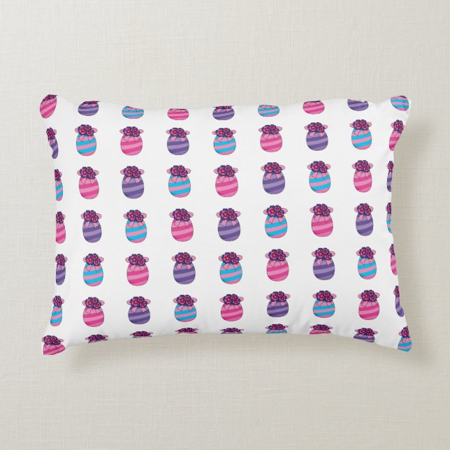 Easter Eggs with Flowers and Ribbon Accent Pillow (Front)