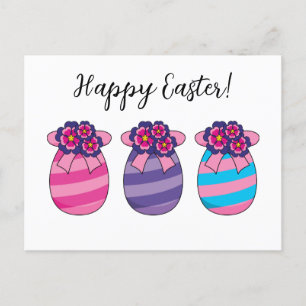 Easter Eggs with Flowers and Ribbon Add Text Holiday Postcard
