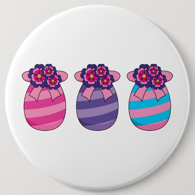 Easter Eggs with Flowers and Ribbon Button (Front)