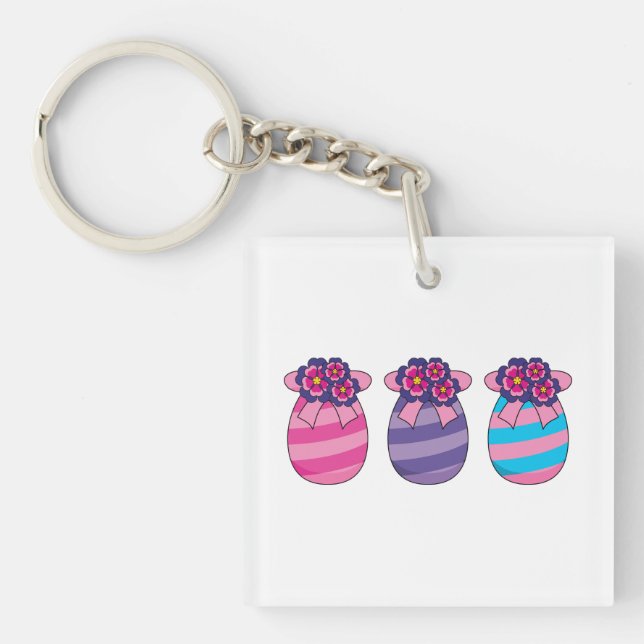 Easter Eggs with Flowers and Ribbon Keychain (Front)
