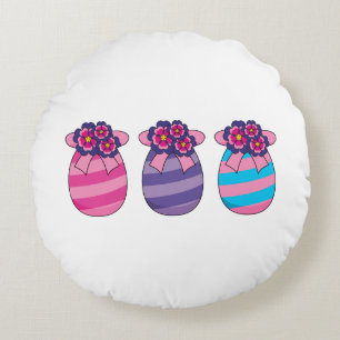 Easter Eggs with Flowers and Ribbon Round Pillow