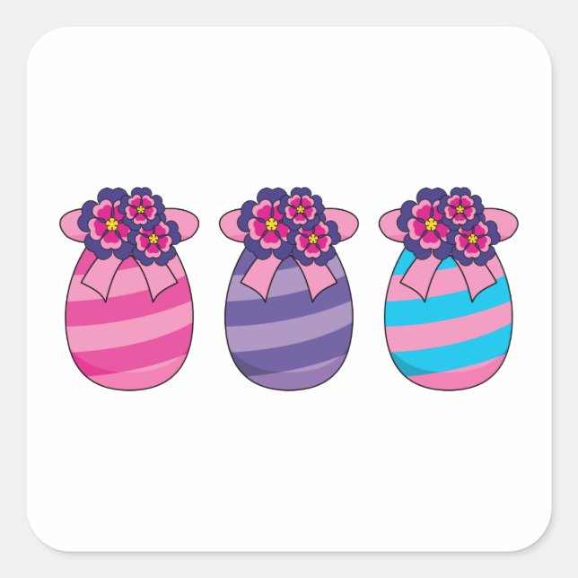 Easter Eggs with Flowers and Ribbon Square Sticker (Front)