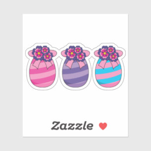 Easter Eggs with Flowers and Ribbon Sticker