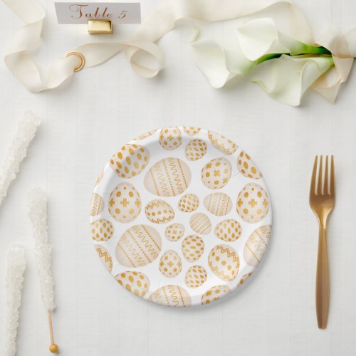 Easter Eggs with gold Designs Paper Plates