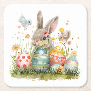 Easter eggs with Rabbit for Party in the garden Square Paper Coaster