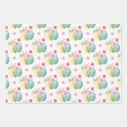 Easter Eggs Wrapping Paper Flat Sheet Set of 3