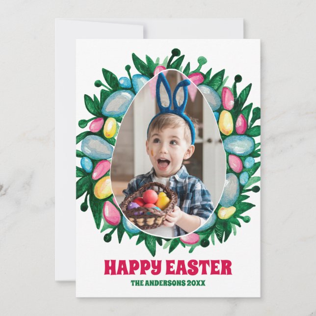 Easter Eggs wreath photo holiday card (Front)