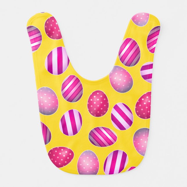 Easter Eggs Yellow and Pink Pattern Baby Bib (Front)