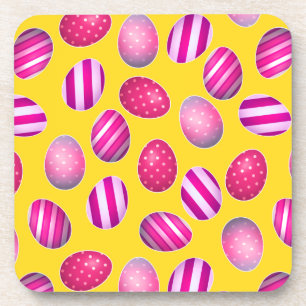 Easter Eggs Yellow and Pink Pattern Beverage Coaster