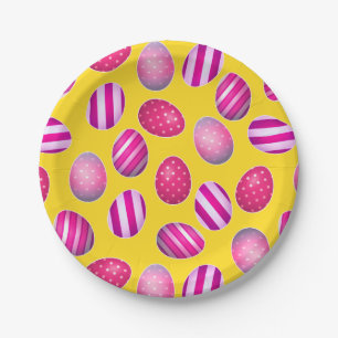 Easter Eggs Yellow and Pink Pattern Paper Plates