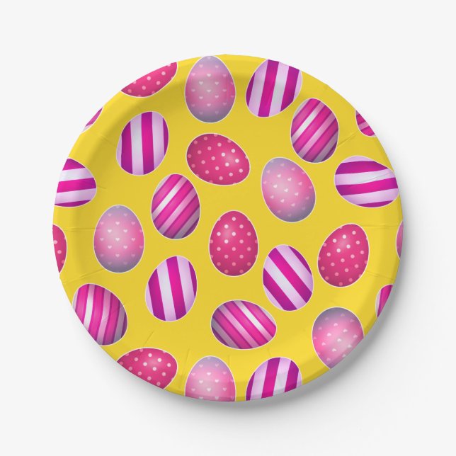 Easter Eggs Yellow and Pink Pattern Paper Plates (Front)