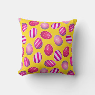 Easter Eggs Yellow and Pink Pattern Throw Pillow