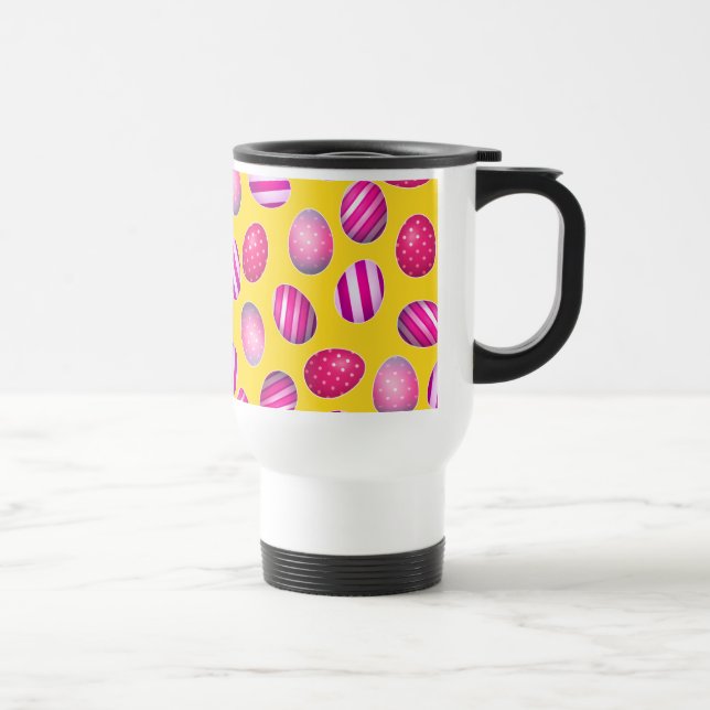Easter Eggs Yellow and Pink Pattern Travel Mug (Right)