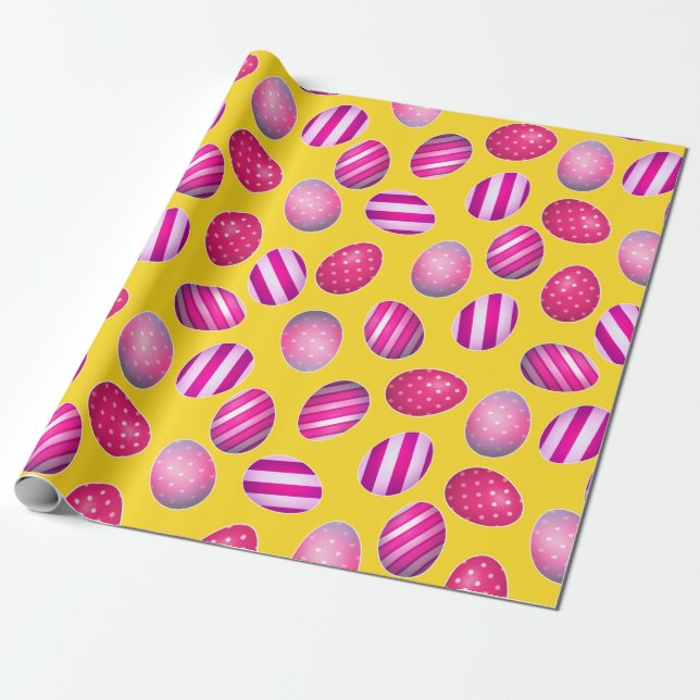 Easter Eggs Yellow and Pink Pattern Wrapping Paper (Unrolled)
