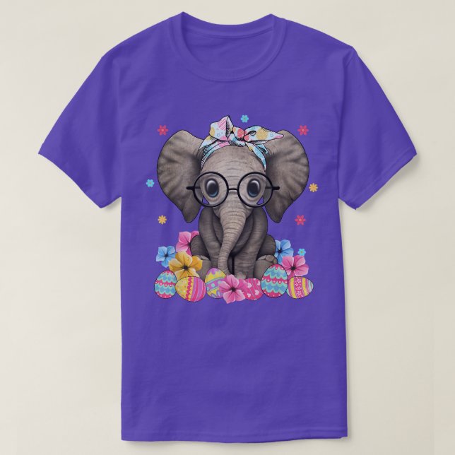 Easter Elephant Wearing Sunglasses Bunny Eggs Flow T-Shirt (Design Front)
