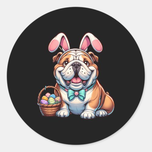 Easter English Bulldog Bunny Ears Eggs  Classic Round Sticker