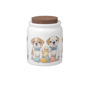 Easter English Bulldogs Candy Jar