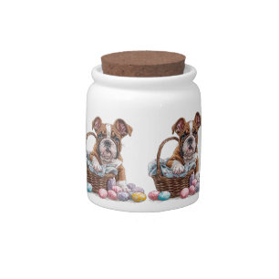 Easter English Bulldogs Candy Jar