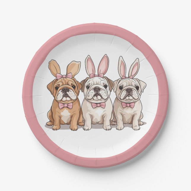 Easter English Bulldogs Paper Plates (Front)