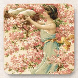 easter faith flowers pink Cherry Blossom Nest cute Drink Coaster