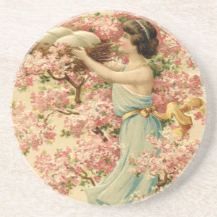easter faith flowers pink Cherry Blossom Nest cute Sandstone Coaster