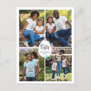Easter Family 4 Photo Collage & Egg Personalized Postcard