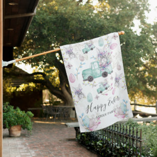 Easter Family Name Watercolor Pattern House Flag
