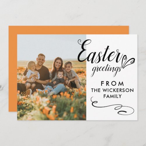 Easter Family Photo Simple Script Orange Holiday Card