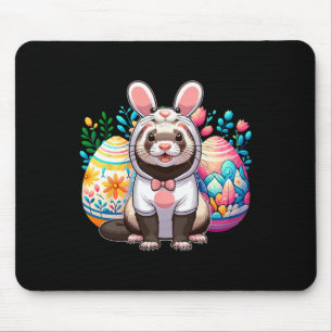 Easter Ferret Cosplay Bunny Hunting Colorful Eggs Mouse Pad