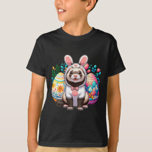 Easter Ferret Cosplay Bunny Hunting Colorful Eggs T-Shirt