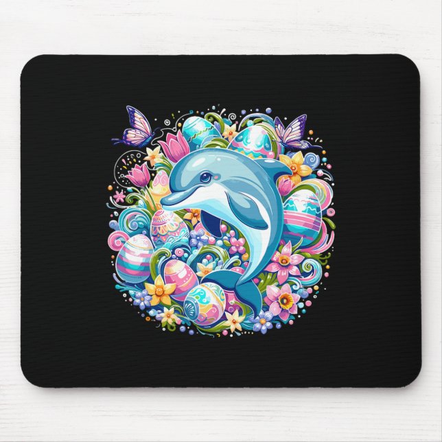 Easter Festive Illustration With Charming Dolphin  Mouse Pad (Front)