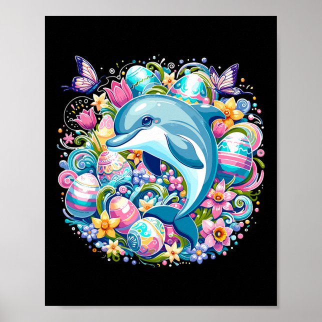 Easter Festive Illustration With Charming Dolphin  Poster (Front)