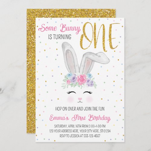  Easter First Birthday Invitation Bunny is One Invitation