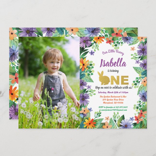 Easter first birthday party photo invitation (Front/Back)