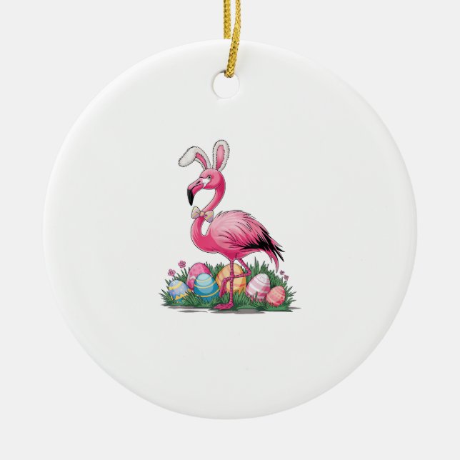 Easter Flamingo T-Shirt Ceramic Ornament (Front)