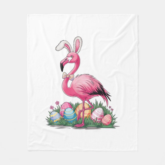 Easter Flamingo T-Shirt Fleece Blanket (Front)