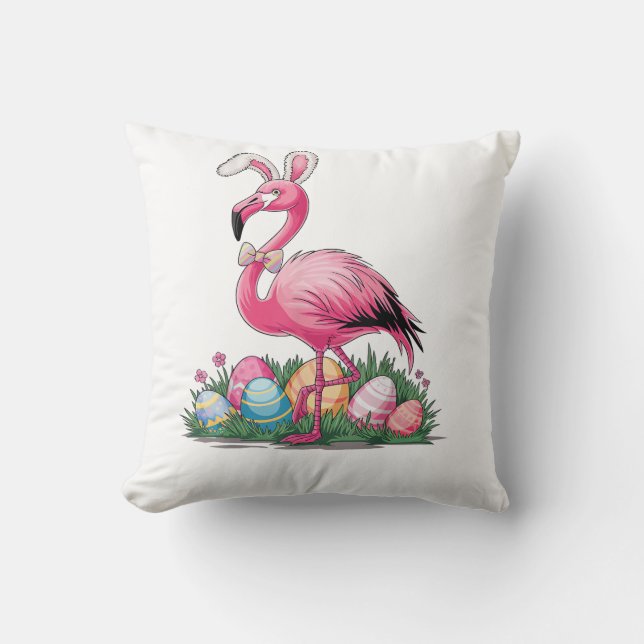 Easter Flamingo T-Shirt Throw Pillow (Front)