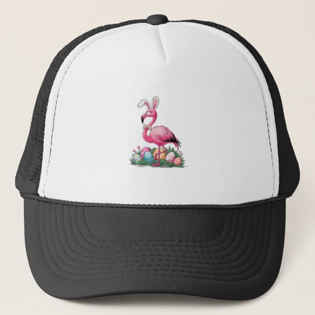 Easter Flamingo T-Shirt Trucker Hat (Front)
