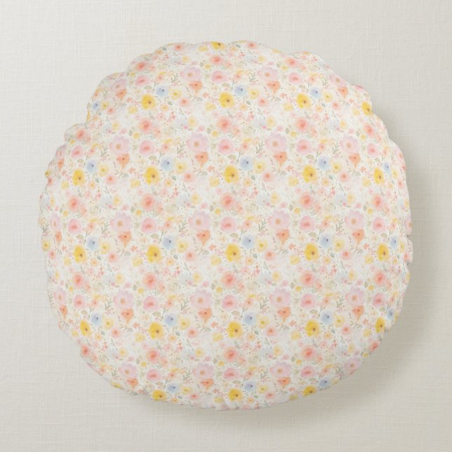 Easter Flora Seamless Fabric – Pastel Cute  Round Pillow (Front)