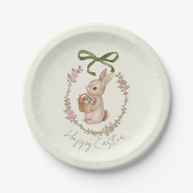 Easter Floral Bunny Egg Hunt Paper Plates (Front)