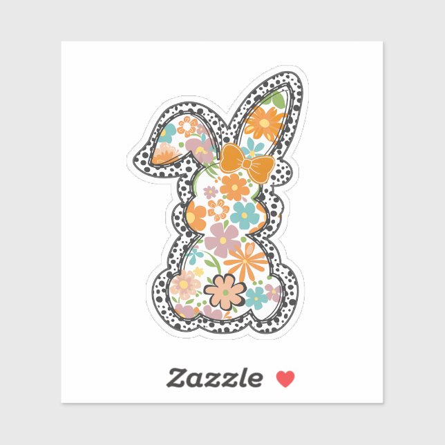 Easter Floral Bunny Leopard Border Happy Easter Sticker (Sheet)