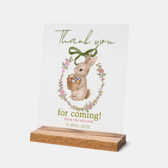 Easter Floral Bunny Welcome Acrylic Sign (Angle)