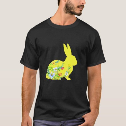 Easter Floral Bunny Women Girls Spring Flowers Rab T_Shirt
