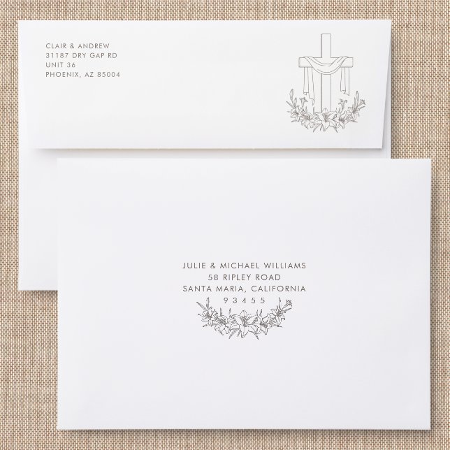 Easter Floral Cross Addressed Envelopes (Linen)